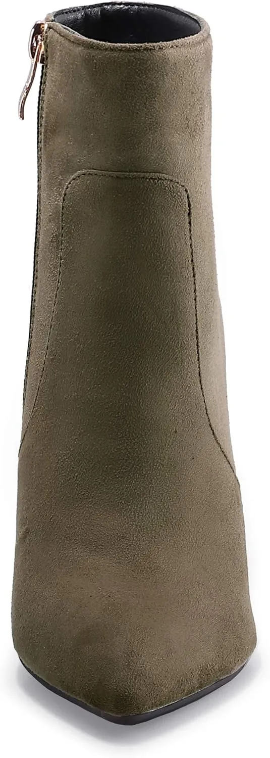 IDIFU Women's Fashion Ankle Boots Comfy Pointed Toe High Heels Side Zipper Booties