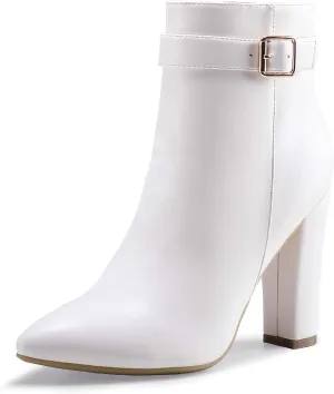 IDIFU Women's Fashion Ankle Boots Comfy Pointed Toe High Heels Side Zipper Booties