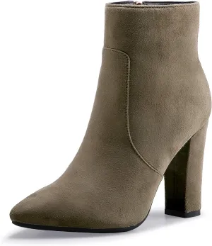 IDIFU Women's Fashion Ankle Boots Comfy Pointed Toe High Heels Side Zipper Booties