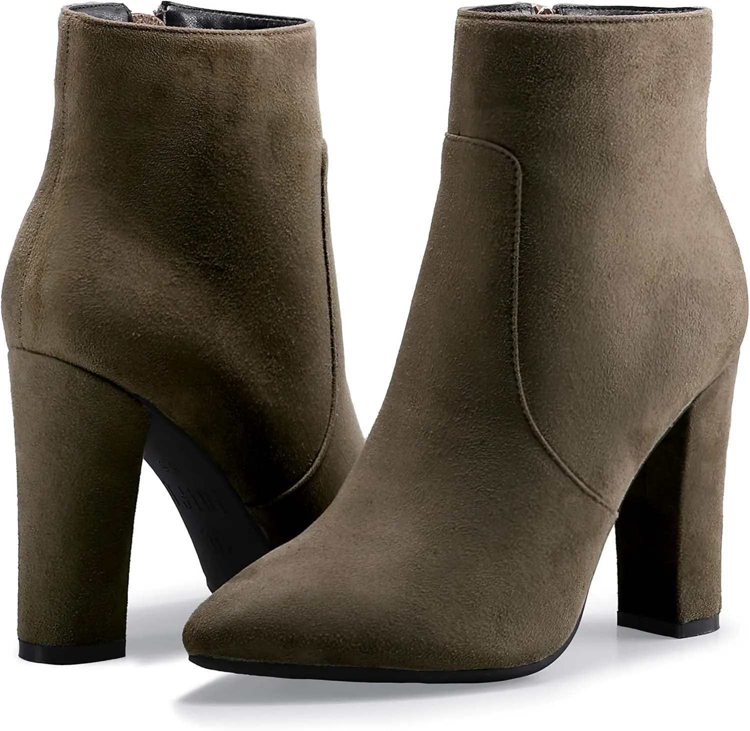 IDIFU Women's Fashion Ankle Boots Comfy Pointed Toe High Heels Side Zipper Booties