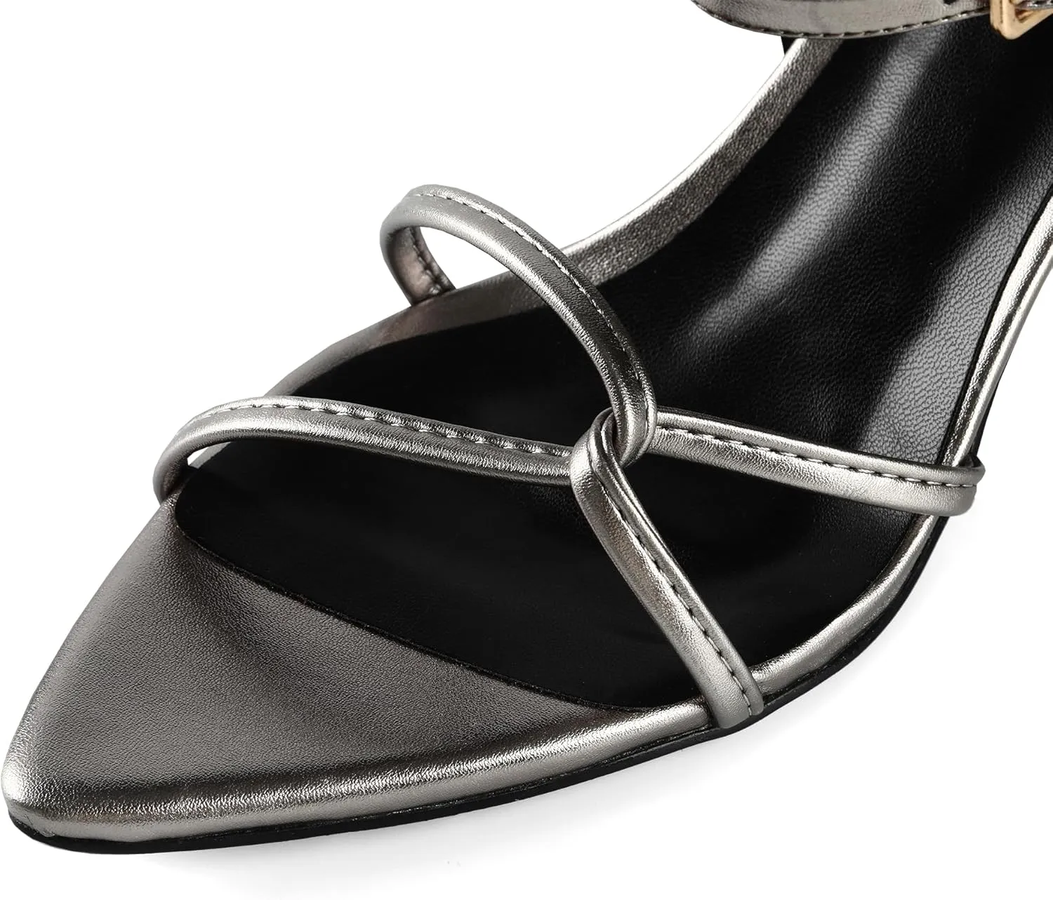 iiimmu Women's Sexy Low Heel Ankle Strappy Sandals Kitten Heels Pointed Toe Faux Leather Dress Daily Wear Parties Office