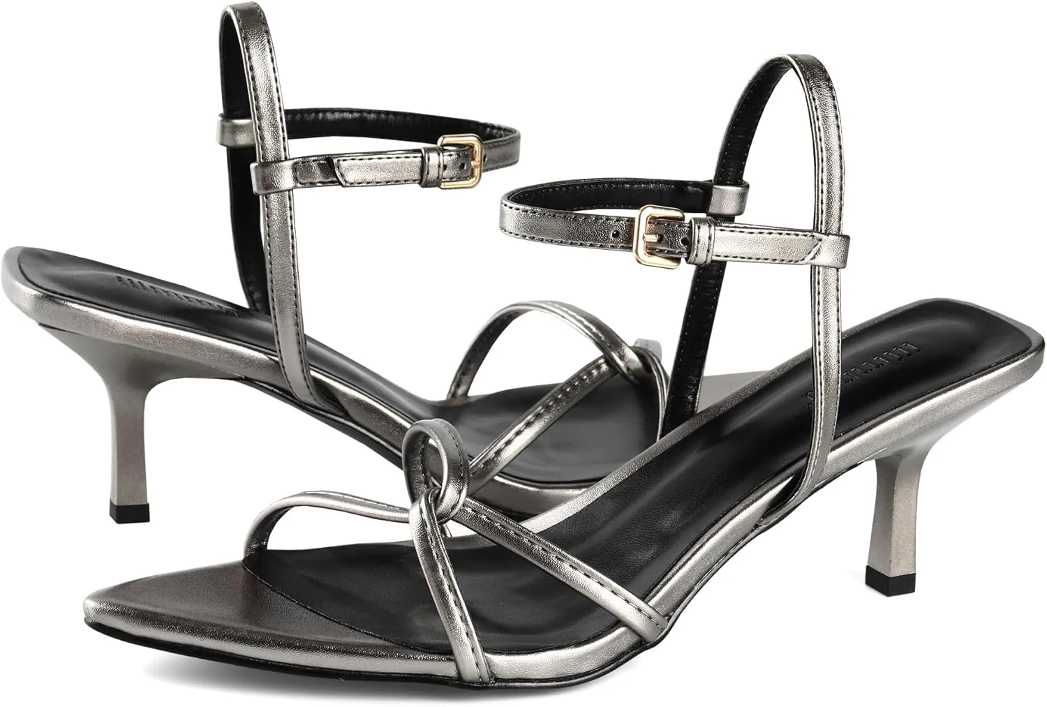 iiimmu Women's Sexy Low Heel Ankle Strappy Sandals Kitten Heels Pointed Toe Faux Leather Dress Daily Wear Parties Office