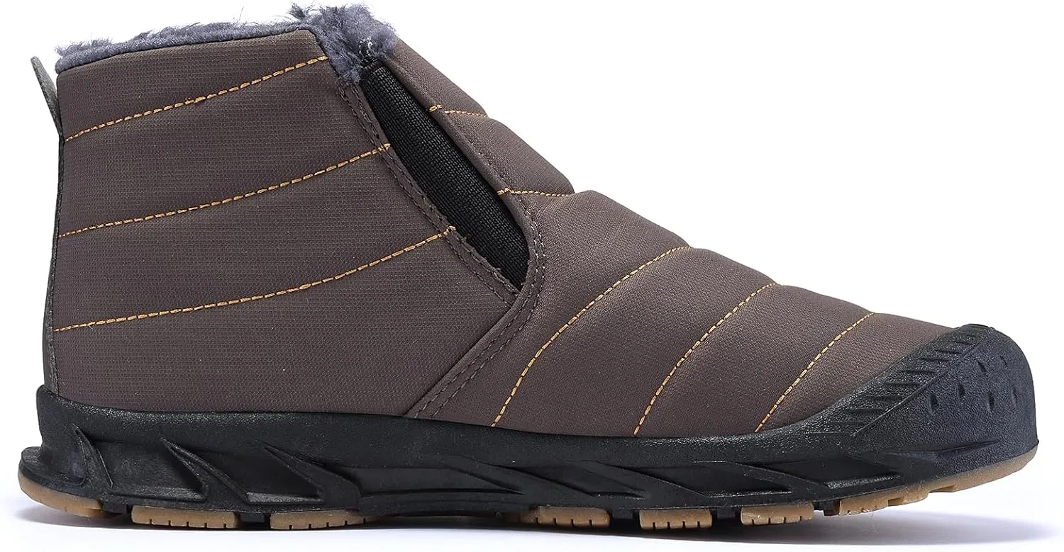 Jakcuz Men Snow Boots Water Resistant Non-slip Winter Shoes with Fuzz Lined Warm High Top Boots for Men