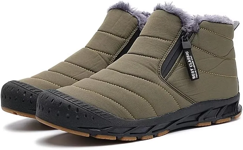 Jakcuz Men Snow Boots Water Resistant Non-slip Winter Shoes with Fuzz Lined Warm High Top Boots for Men