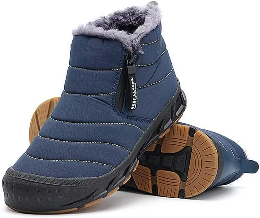 Jakcuz Men Snow Boots Water Resistant Non-slip Winter Shoes with Fuzz Lined Warm High Top Boots for Men