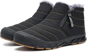 Jakcuz Men Snow Boots Water Resistant Non-slip Winter Shoes with Fuzz Lined Warm High Top Boots for Men