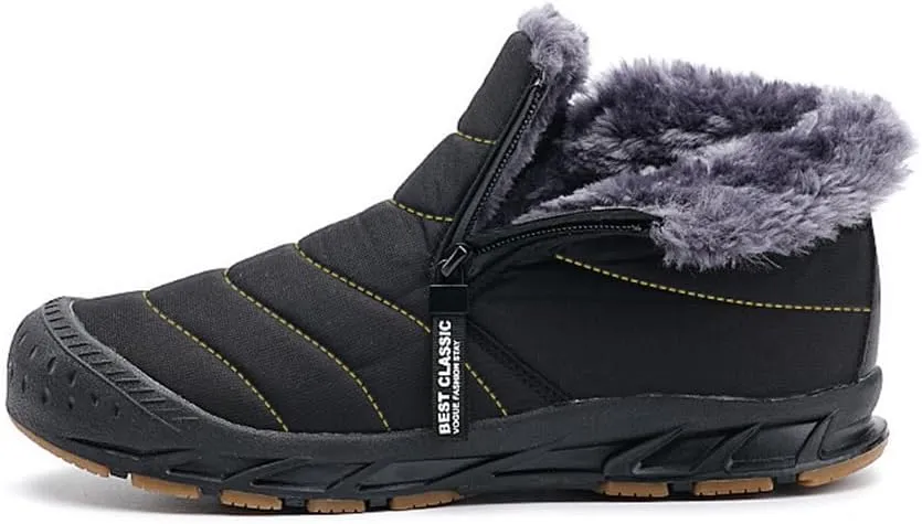 Jakcuz Men Snow Boots Water Resistant Non-slip Winter Shoes with Fuzz Lined Warm High Top Boots for Men