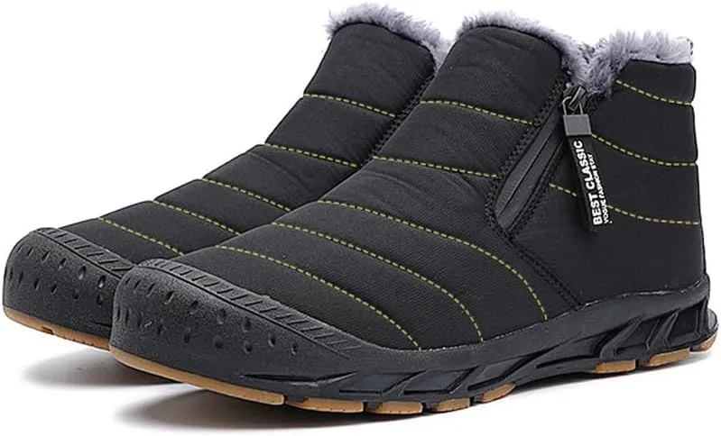 Jakcuz Men Snow Boots Water Resistant Non-slip Winter Shoes with Fuzz Lined Warm High Top Boots for Men