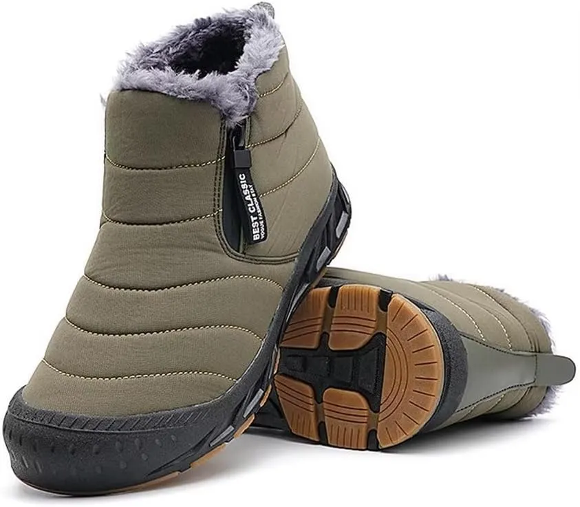 Jakcuz Men Snow Boots Water Resistant Non-slip Winter Shoes with Fuzz Lined Warm High Top Boots for Men