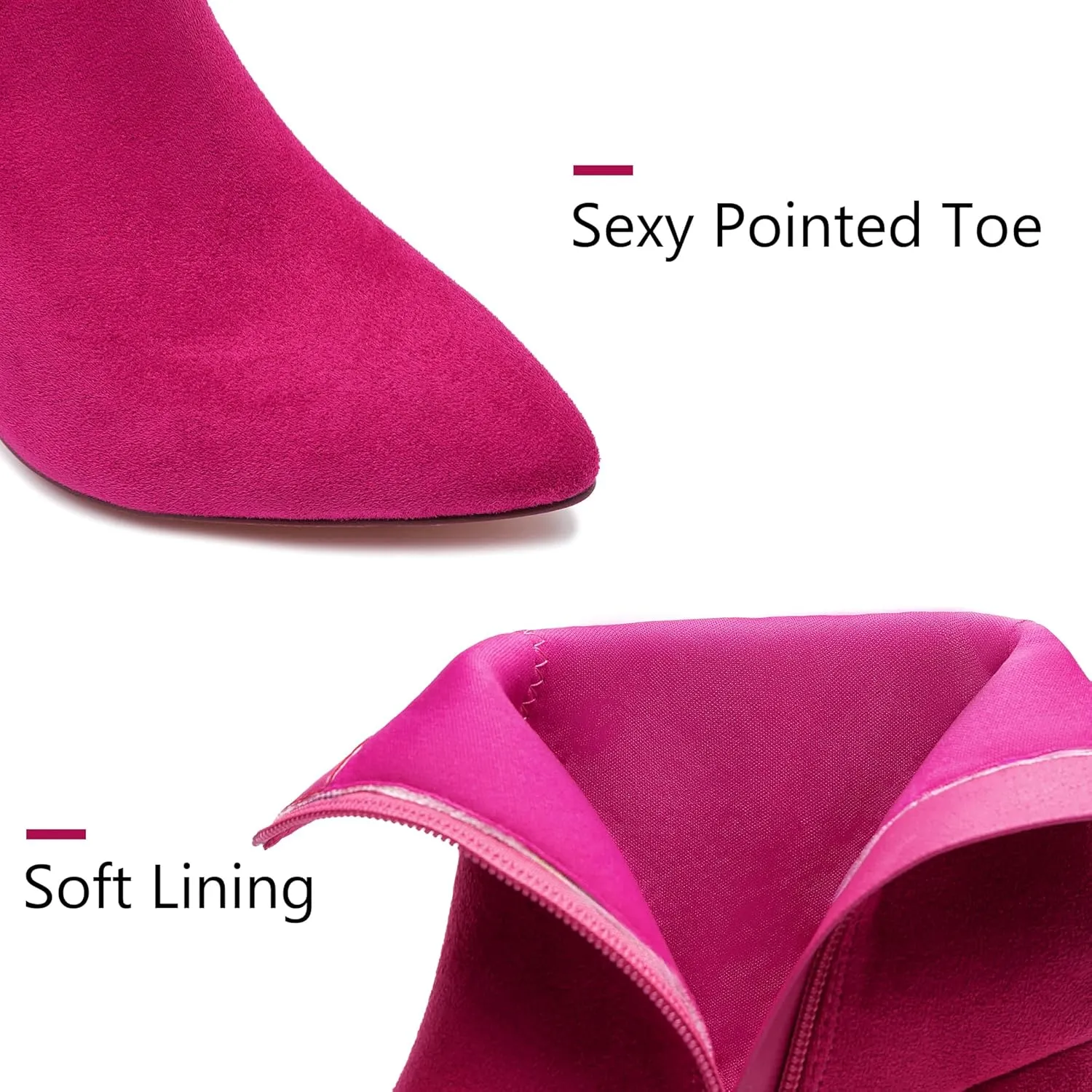 Jiu du Ankle Boots for Women Chunky Heel GoGo Boots Pointed Toe Side Zipper Dressy Go Go Short Booties