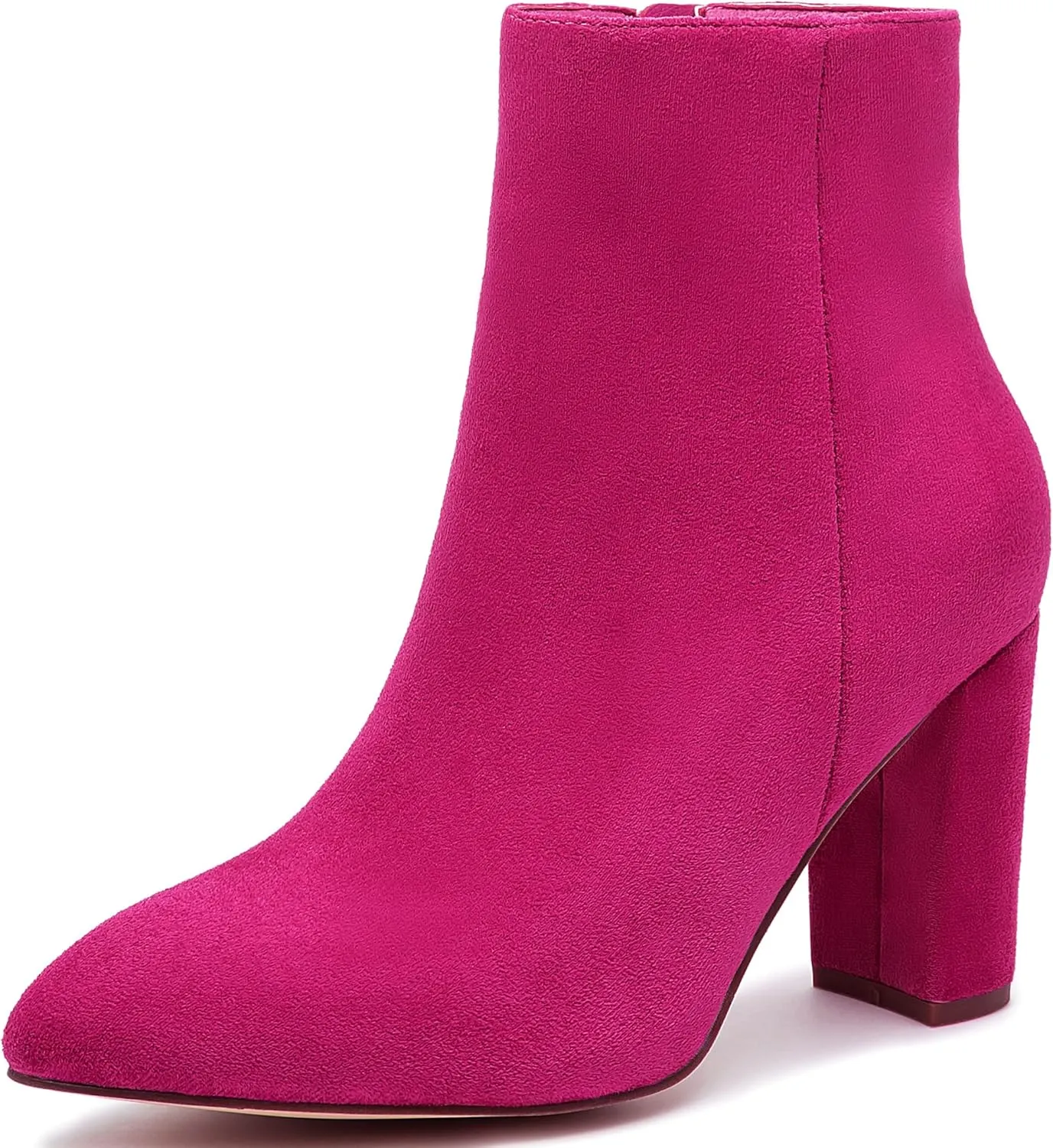 Jiu du Ankle Boots for Women Chunky Heel GoGo Boots Pointed Toe Side Zipper Dressy Go Go Short Booties