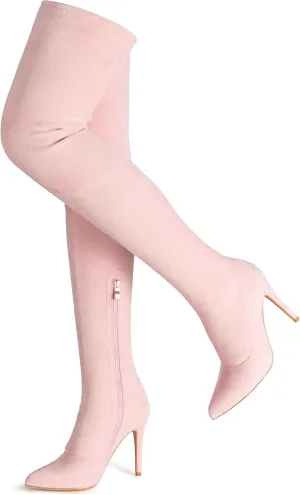 Jiu du Women's Sexy Comfy Over The Knee Thigh High Stretch Stiletto High Heel Boots Army Green Velvet Size
