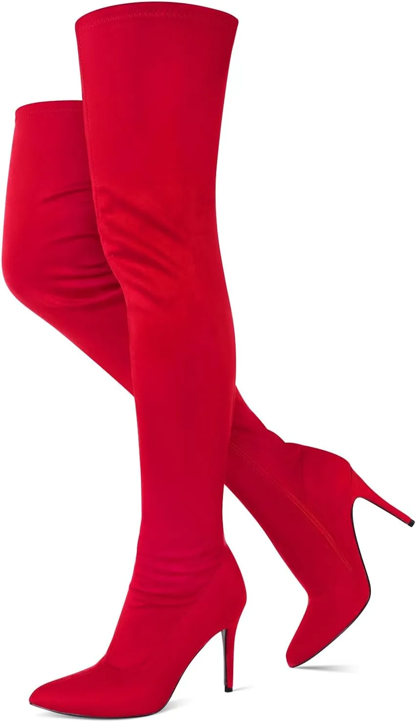 Jiu du Women's Sexy Comfy Over The Knee Thigh High Stretch Stiletto High Heel Boots Army Green Velvet Size