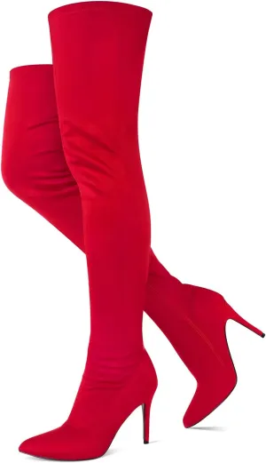 Jiu du Women's Sexy Comfy Over The Knee Thigh High Stretch Stiletto High Heel Boots Army Green Velvet Size