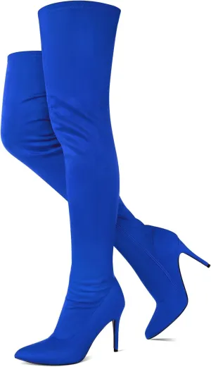 Jiu du Women's Sexy Comfy Over The Knee Thigh High Stretch Stiletto High Heel Boots Army Green Velvet Size