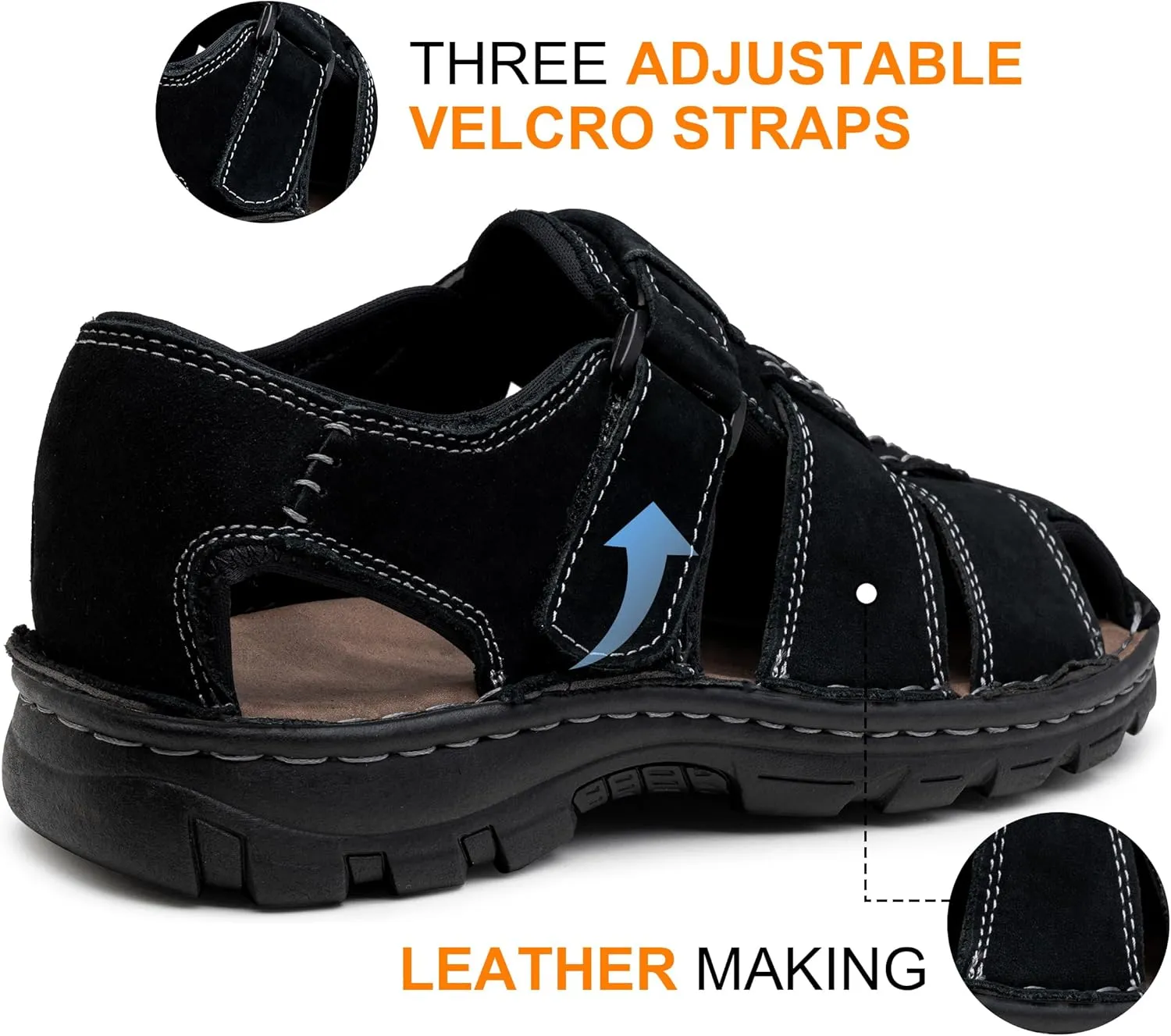 Jousen Men's Sandals Leather Open Toe Beach Sandal Outdoor Summer Sport Hiking Sandals