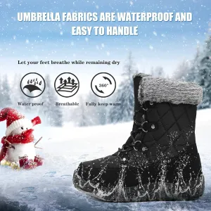 JSWEI Women Winter Snow Boots Soft Comfortable Faux Fur Mid Calf Wide Width Waterproof Warm Lace-Up Snow Boots for Women's Insulated Woman Lightweight Non-Slip Outdoor