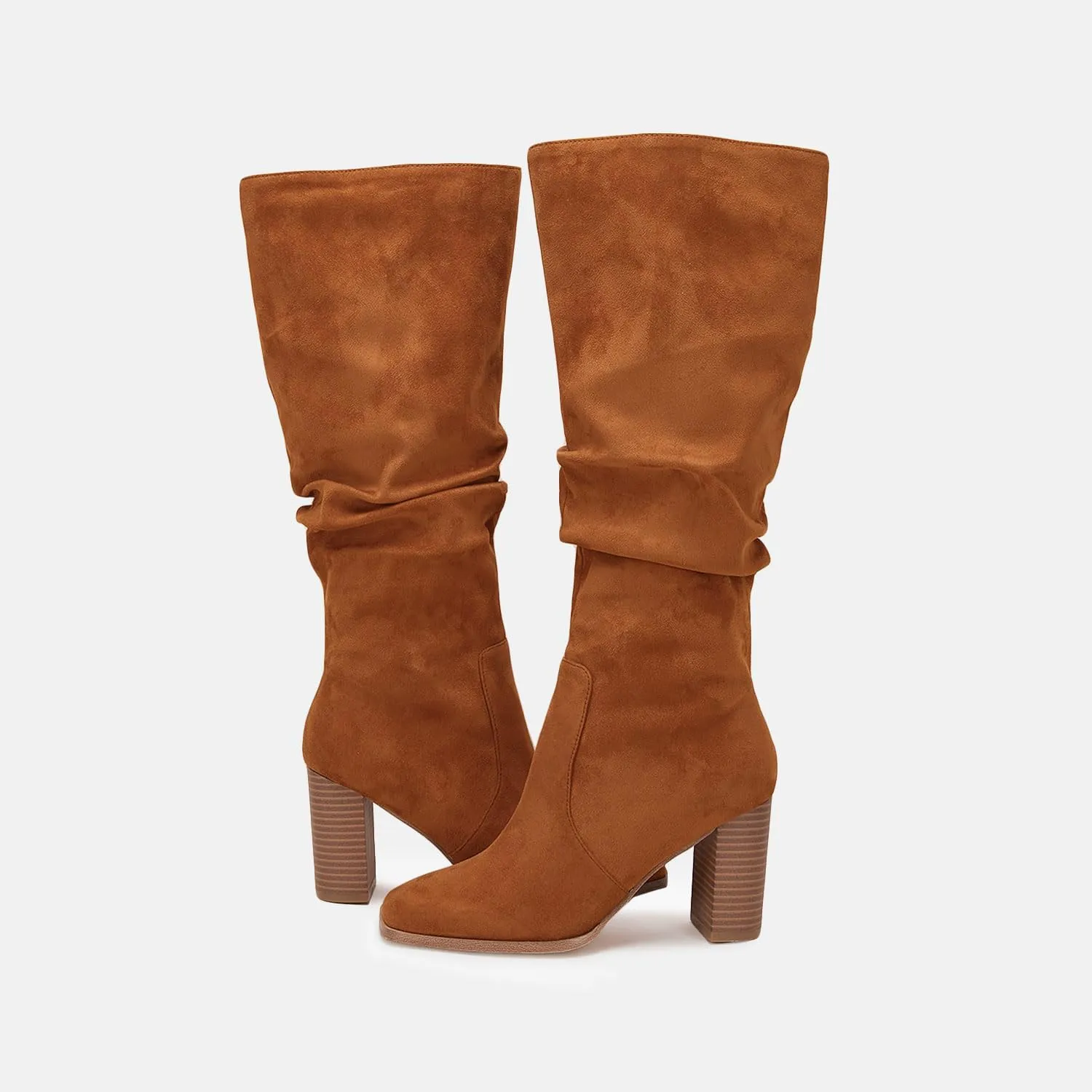 Juliet Holy Womens Knee High Boots Chunky High Heel Square Toe Side Zipper Wide Calf Boot