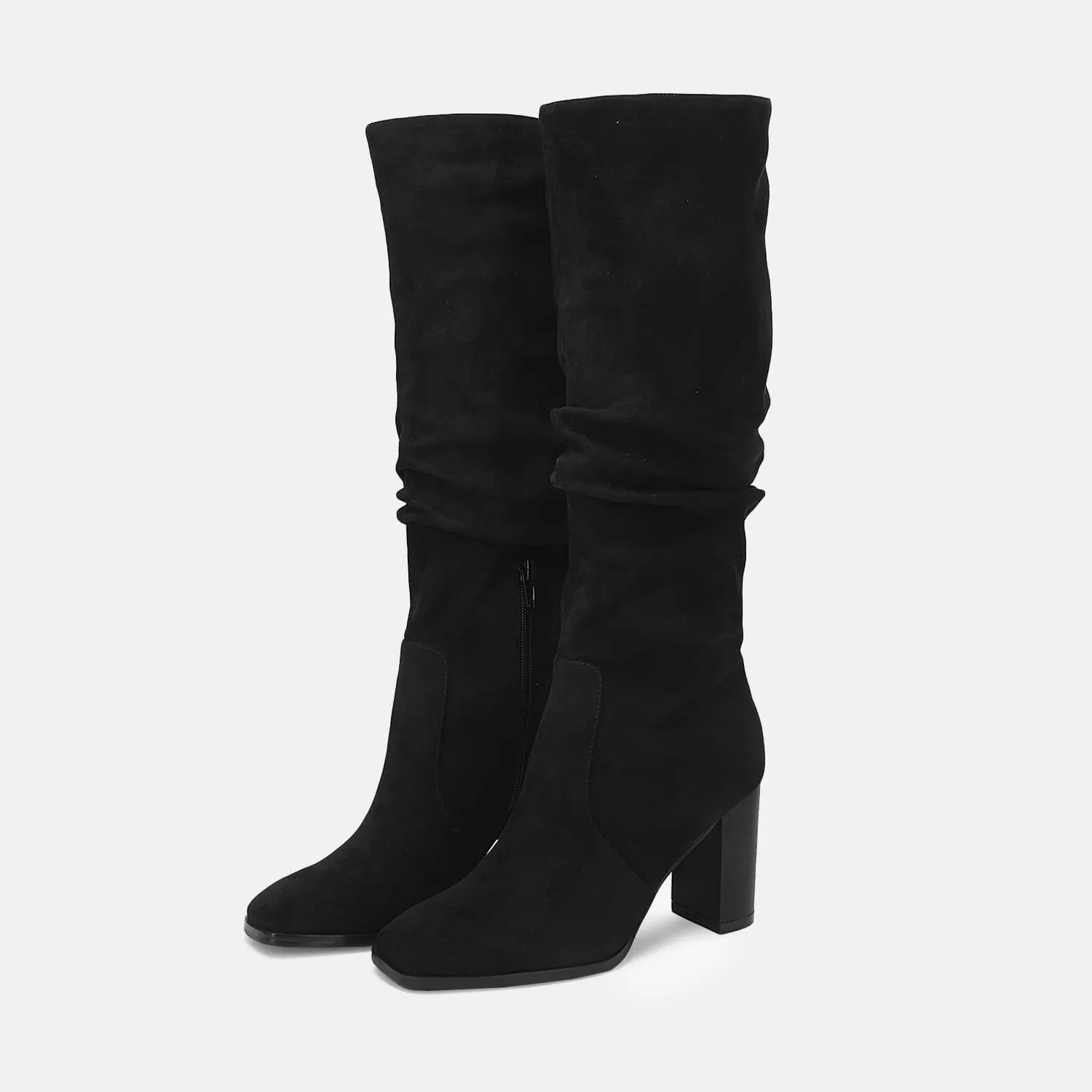 Juliet Holy Womens Knee High Boots Chunky High Heel Square Toe Side Zipper Wide Calf Boot