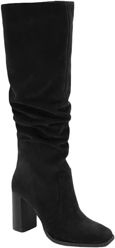 Juliet Holy Womens Knee High Boots Chunky High Heel Square Toe Side Zipper Wide Calf Boot