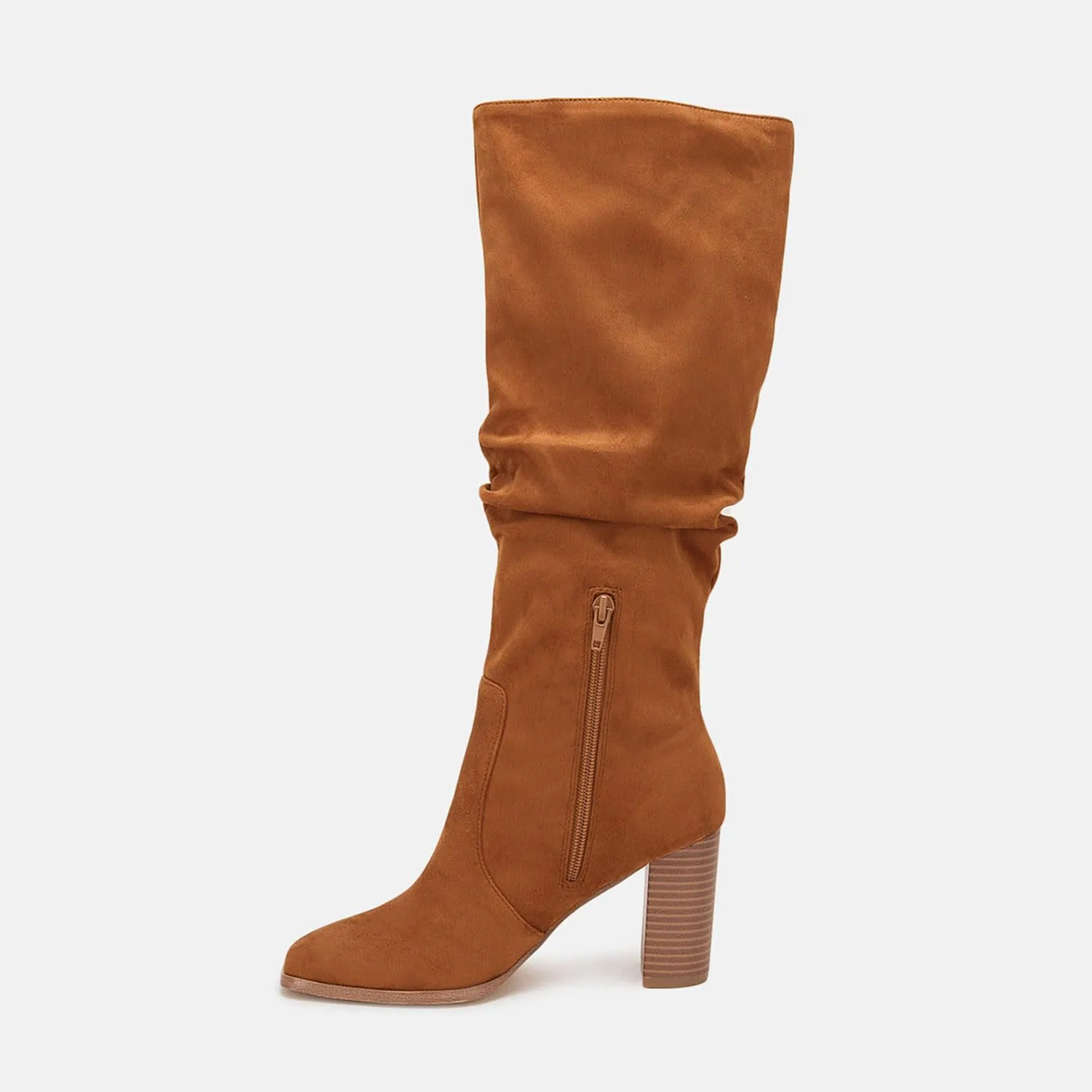 Juliet Holy Womens Knee High Boots Chunky High Heel Square Toe Side Zipper Wide Calf Boot