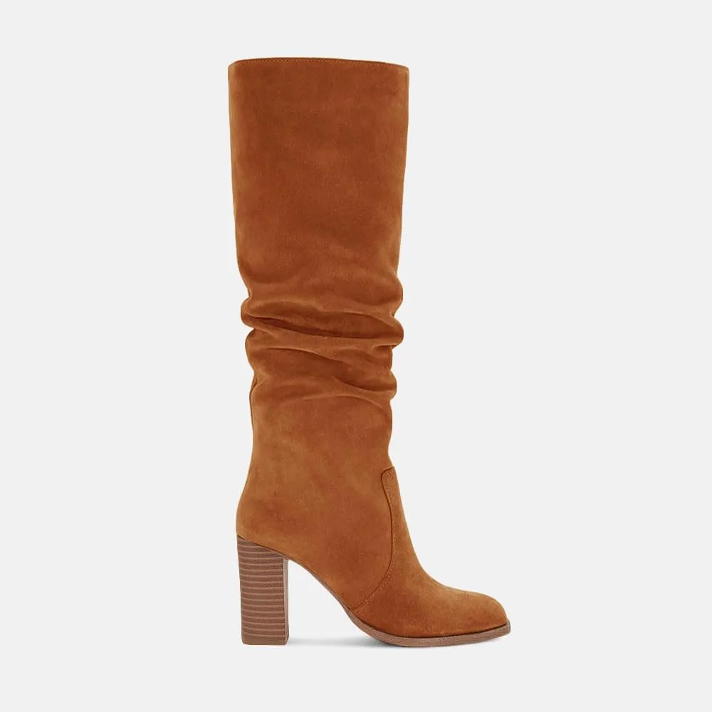 Juliet Holy Womens Knee High Boots Chunky High Heel Square Toe Side Zipper Wide Calf Boot