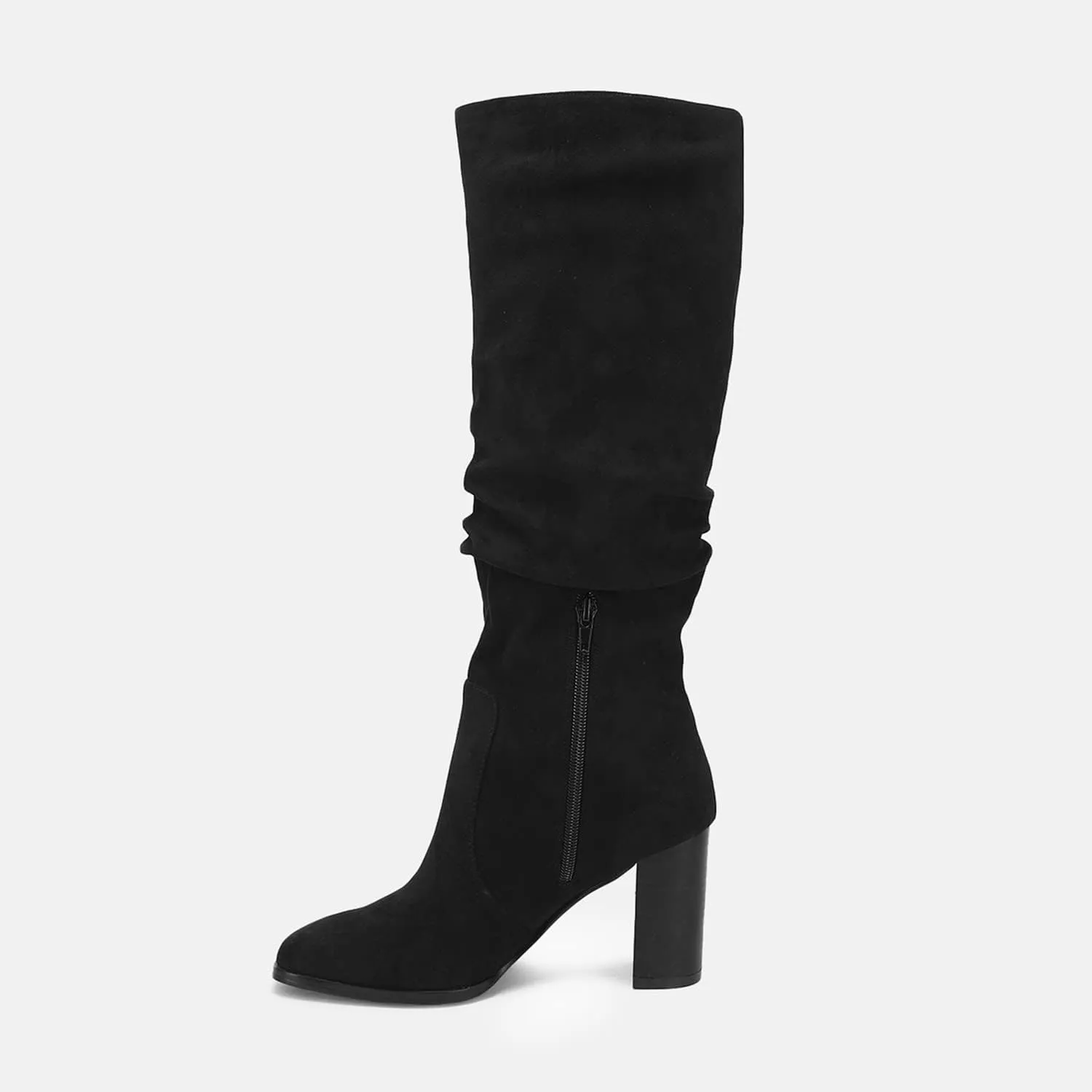 Juliet Holy Womens Knee High Boots Chunky High Heel Square Toe Side Zipper Wide Calf Boot