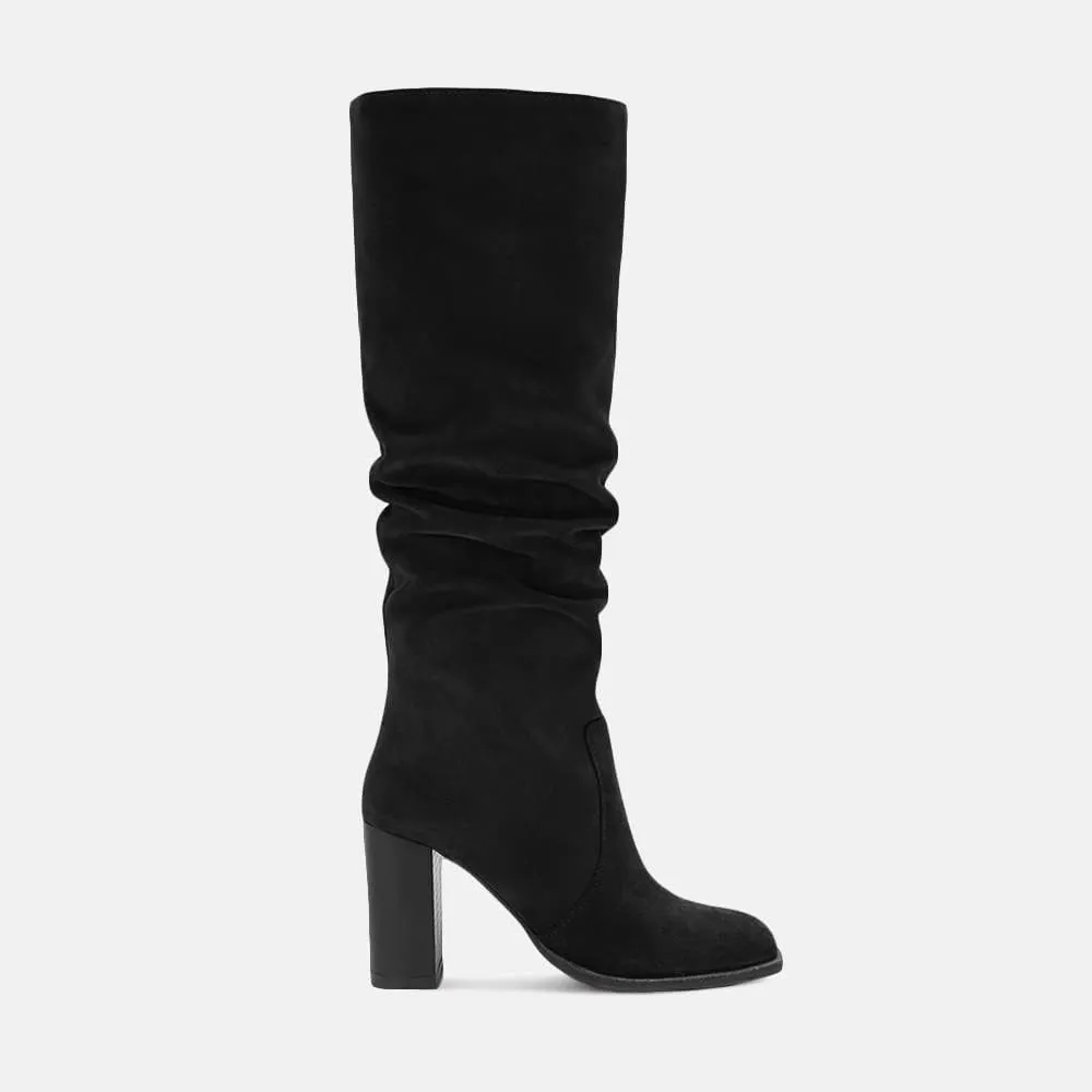 Juliet Holy Womens Knee High Boots Chunky High Heel Square Toe Side Zipper Wide Calf Boot