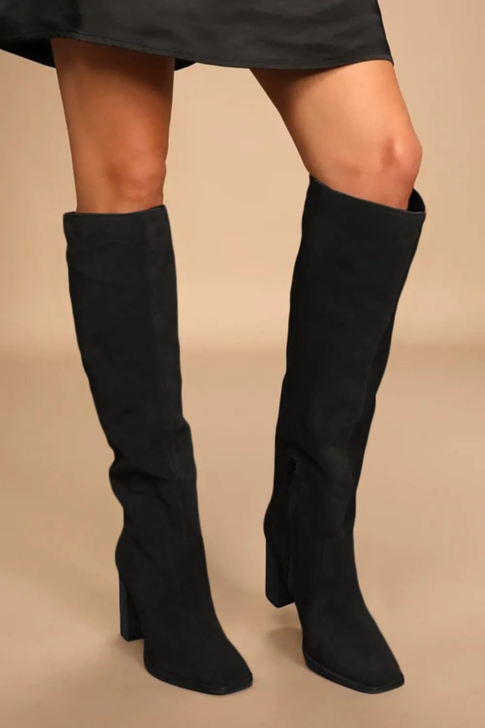 Juliet Holy Womens Knee High Boots Chunky High Heel Square Toe Side Zipper Wide Calf Boot