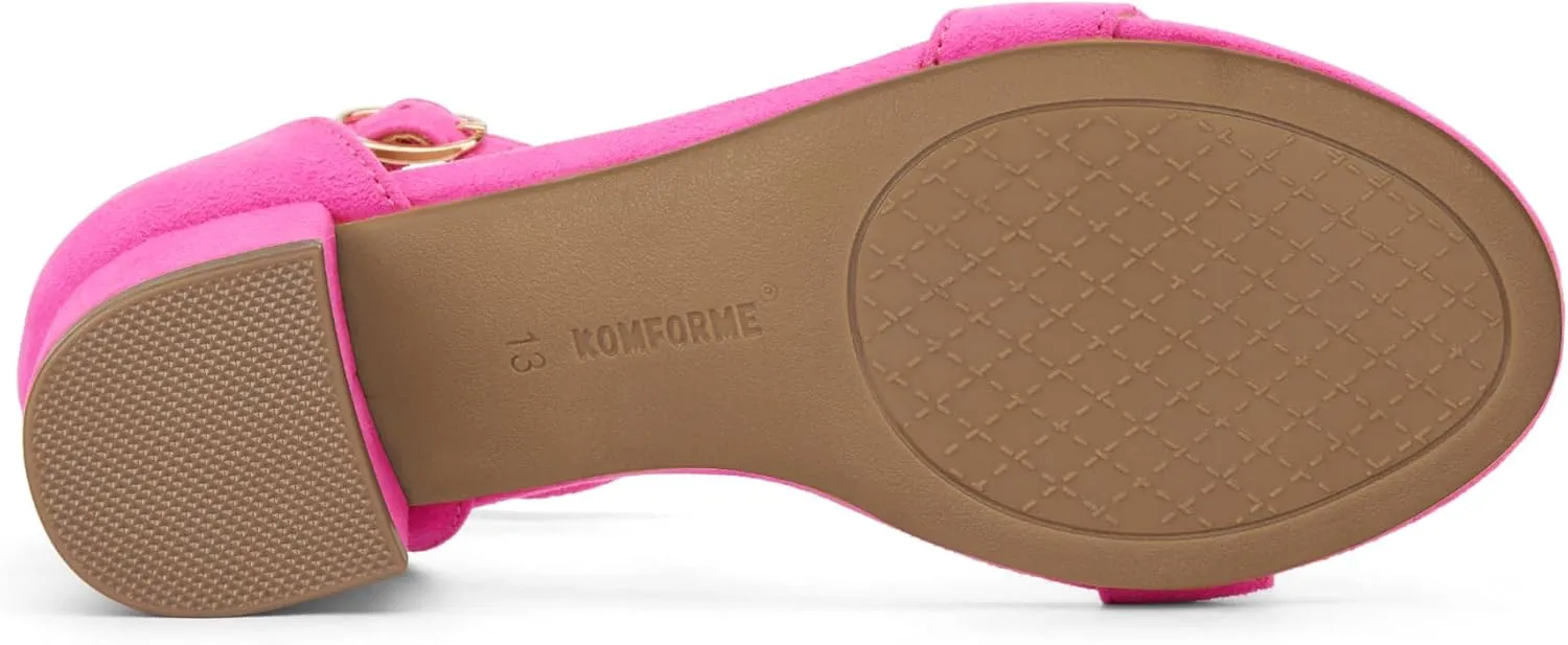 K KomForme Girls Sandals Low Heels Dress Pump Ankle Strap Open Toe Wedding Party Shoes(Toddler/Little Kids/Big Kids)
