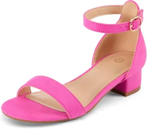 K KomForme Girls Sandals Low Heels Dress Pump Ankle Strap Open Toe Wedding Party Shoes(Toddler/Little Kids/Big Kids)