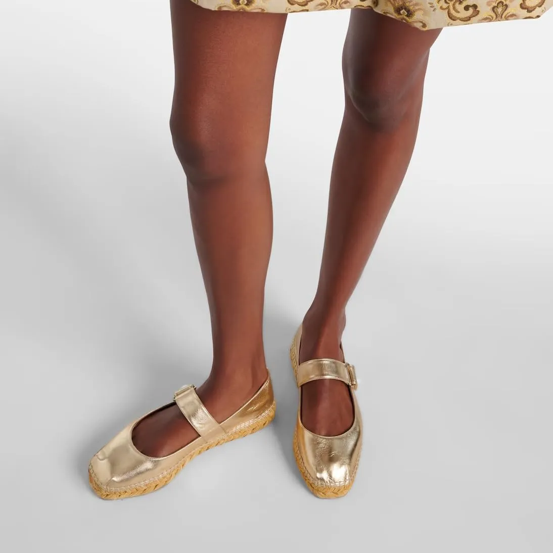 keleimusi Women's Mary Jane Metallic Espadrilles Flats with Pearl Buckle Strap Platform Espadrilles Woven Outsole Shoes Canvas Summer Flats