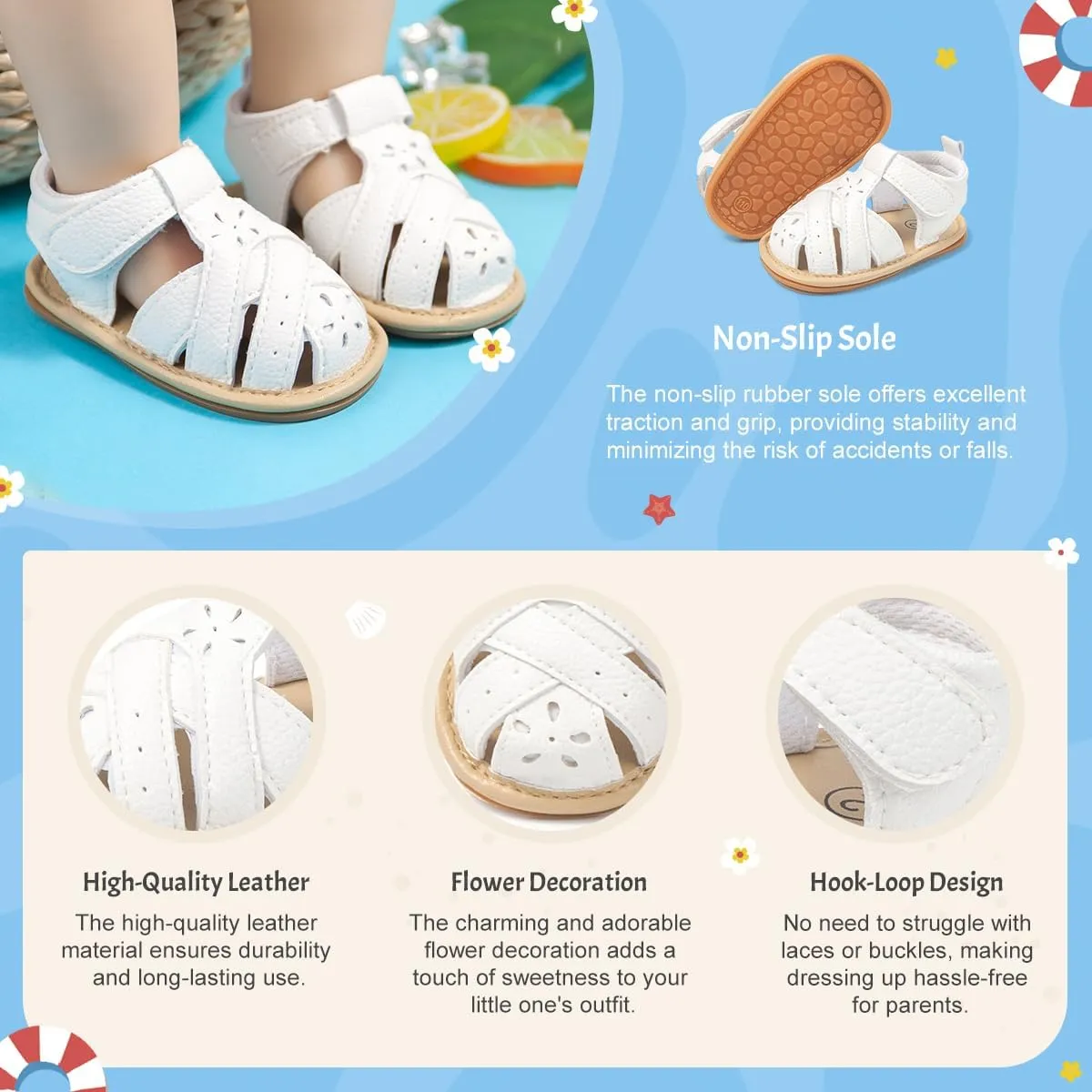 KIDSUN Baby Infant Girls Boys Sandals Non Slip Rubber Sole Summer Beach Outdoor First Walker Crib Shoes