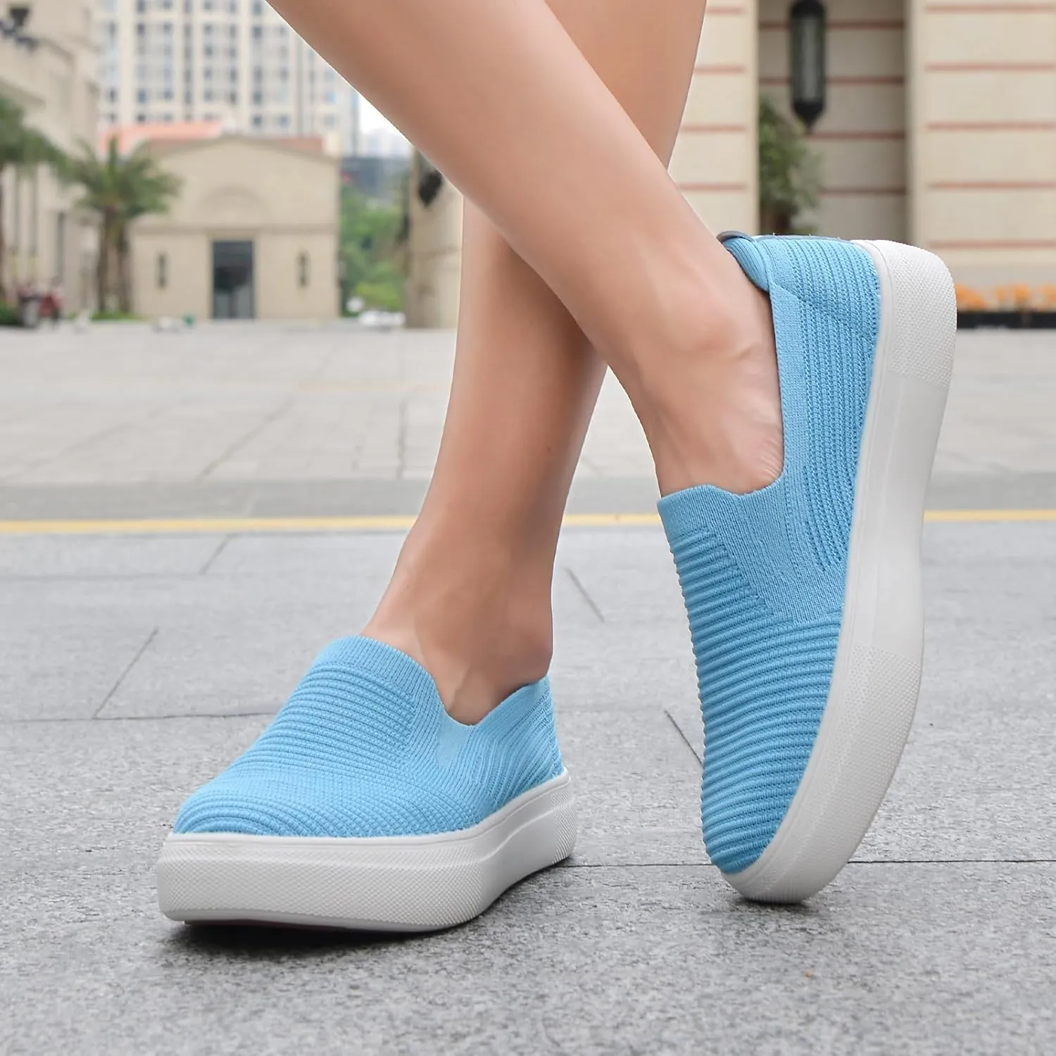 konhill Loafers for Women Slip on Walking Shoes Knit Breathable Tennis Work Comfortable Casual Fashion Sneakers