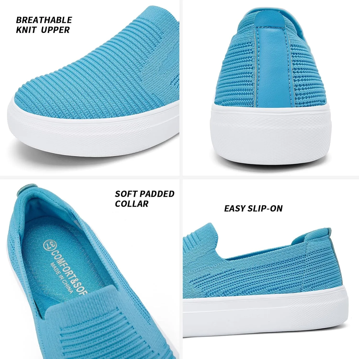 konhill Loafers for Women Slip on Walking Shoes Knit Breathable Tennis Work Comfortable Casual Fashion Sneakers