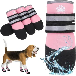 KOOLTAIL Dog Booties for Hot Pavement,Summer Dog Shoes for Small Medium Large Size Dogs, Waterproof Anti-Slip Dog Boots & Paw Protectors for Hardwood Floor,Indoor Outdoor Water Shoes,Pink