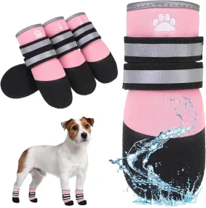 KOOLTAIL Dog Booties for Hot Pavement,Summer Dog Shoes for Small Medium Large Size Dogs, Waterproof Anti-Slip Dog Boots & Paw Protectors for Hardwood Floor,Indoor Outdoor Water Shoes,Pink