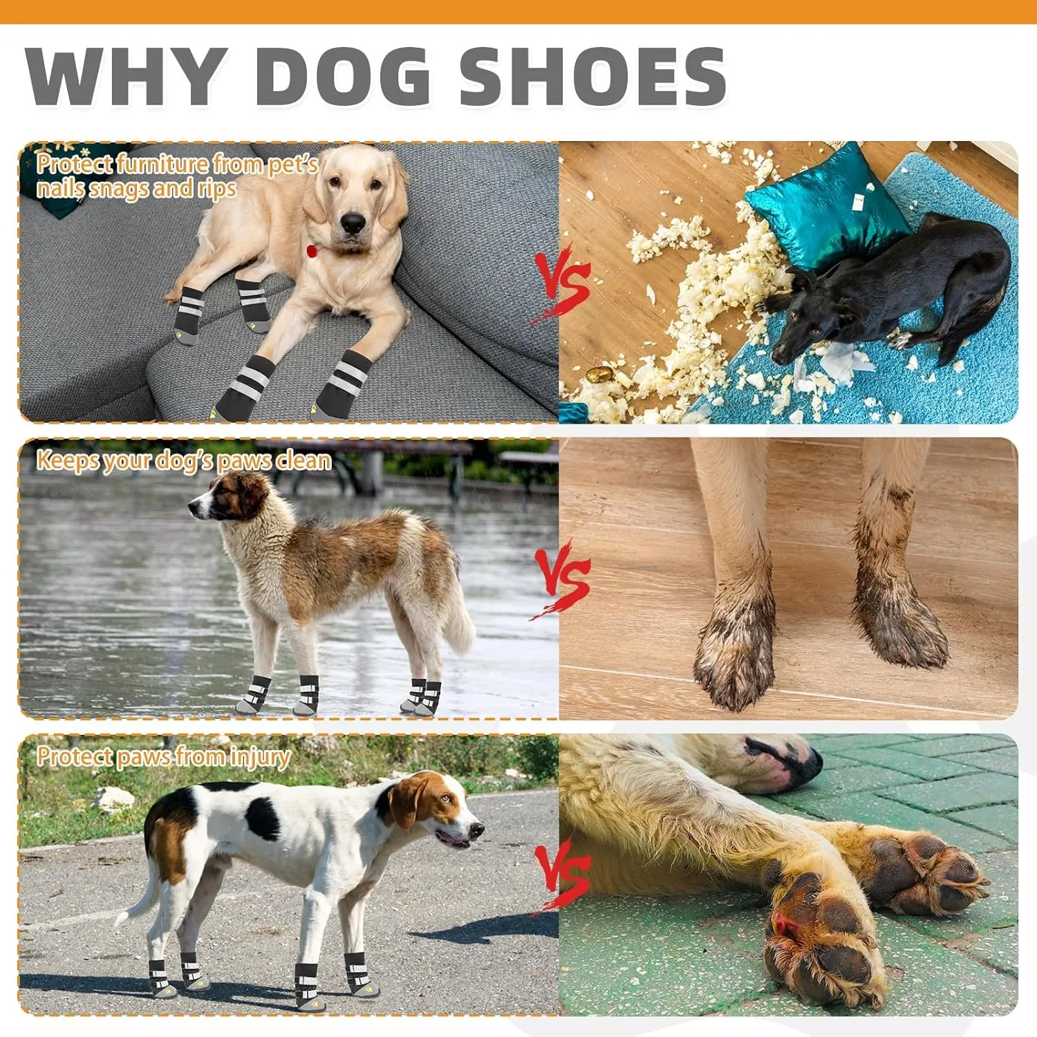 KOOLTAIL Dog Shoes, Waterproof Anti-Slip Dog Boots with Paw Protection for Hardwood Floor & Outdoor Use, Prevent Slipping for Large XL Dogs - Black