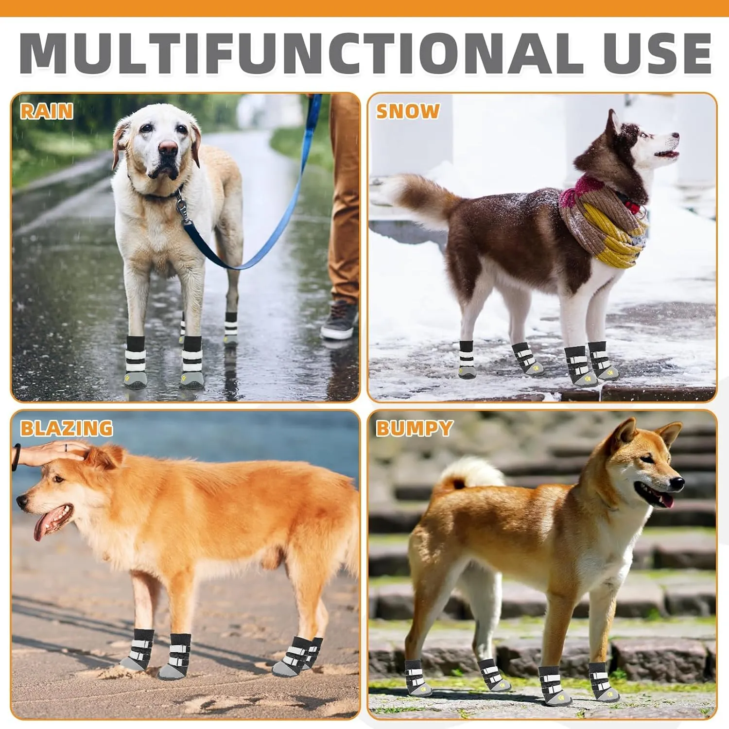 KOOLTAIL Dog Shoes, Waterproof Anti-Slip Dog Boots with Paw Protection for Hardwood Floor & Outdoor Use, Prevent Slipping for Large XL Dogs - Black