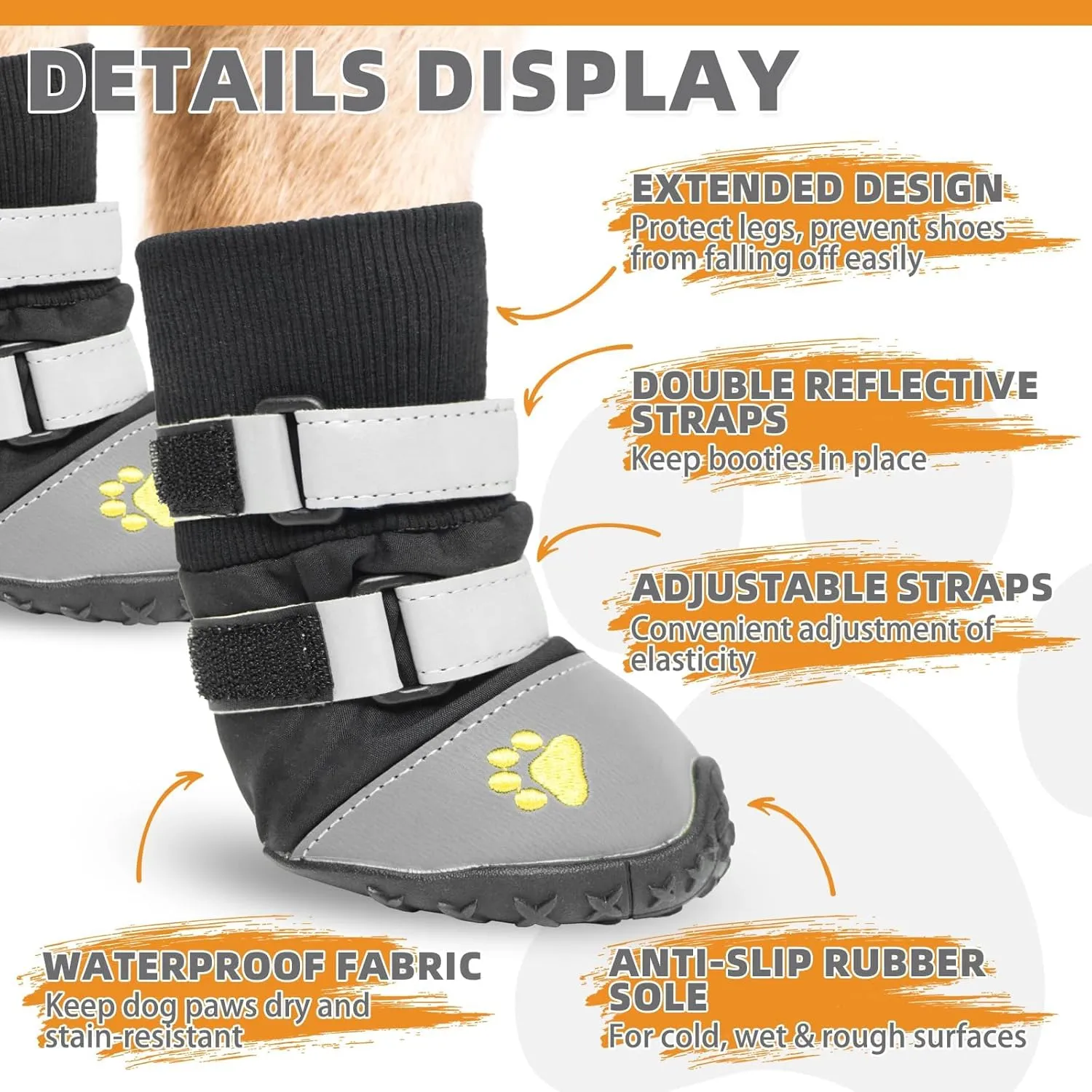KOOLTAIL Dog Shoes, Waterproof Anti-Slip Dog Boots with Paw Protection for Hardwood Floor & Outdoor Use, Prevent Slipping for Large XL Dogs - Black