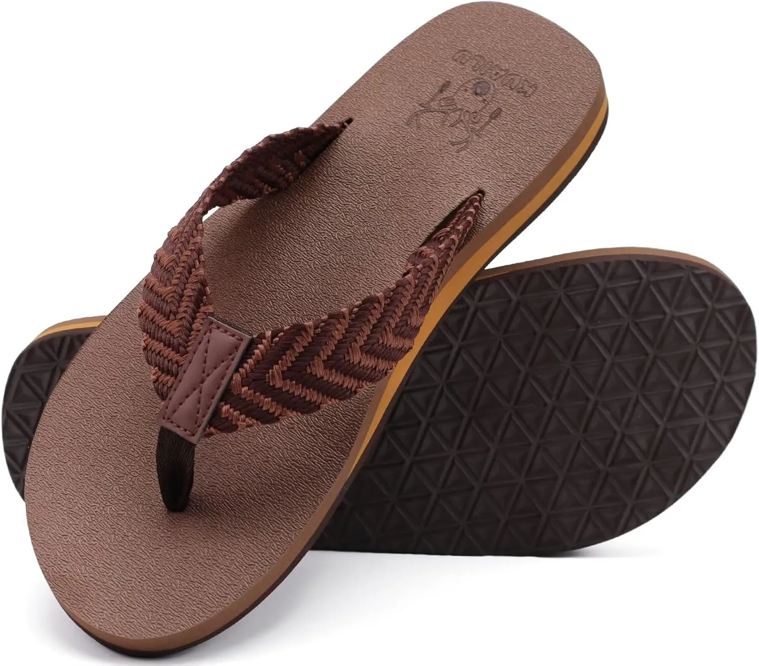 KuaiLu Men's Leather Flip Flops Arch Support Summer Beach Pool Water Thong Sandals Waterproof Rubber Walking Shoes