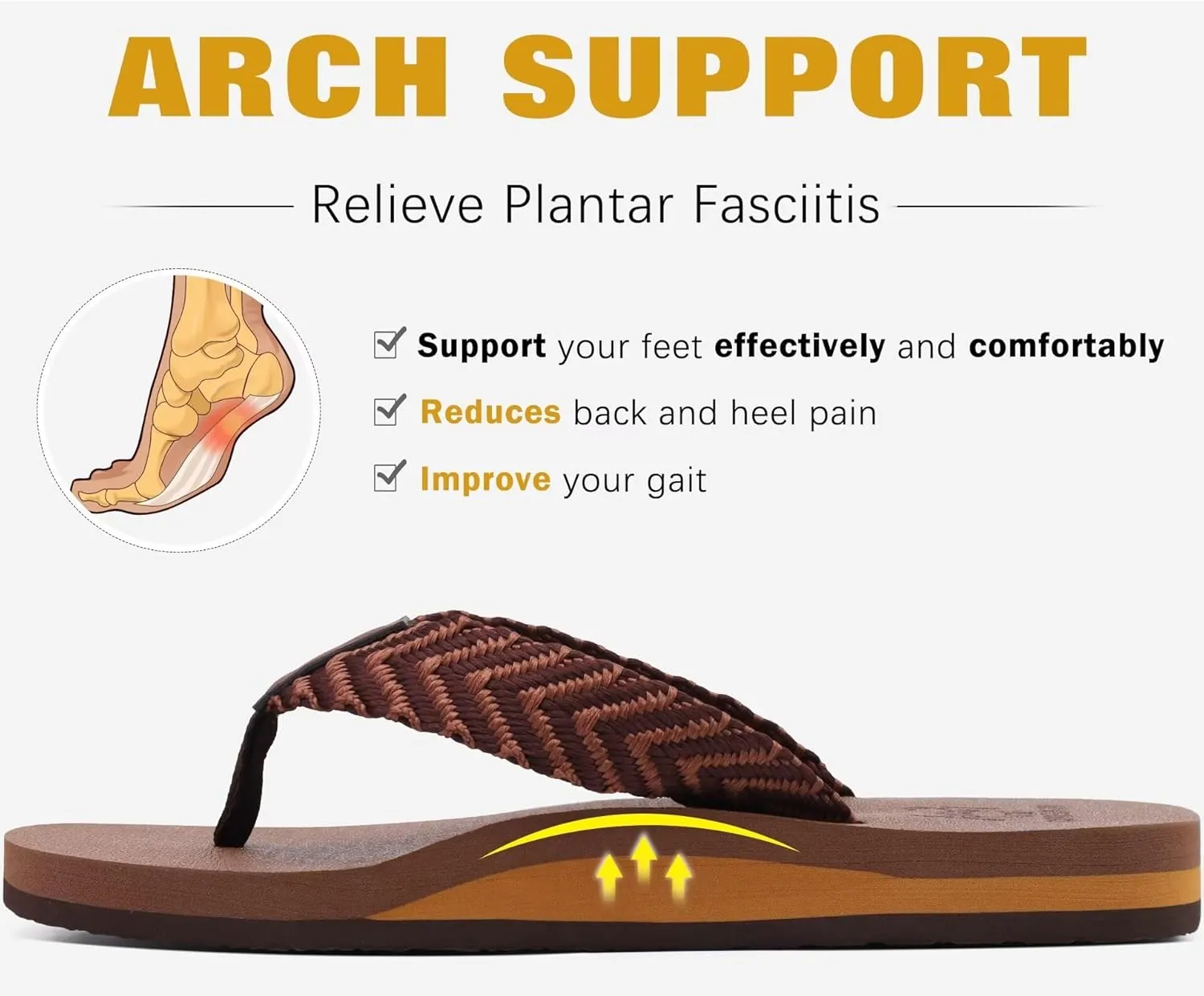 KuaiLu Men's Leather Flip Flops Arch Support Summer Beach Pool Water Thong Sandals Waterproof Rubber Walking Shoes