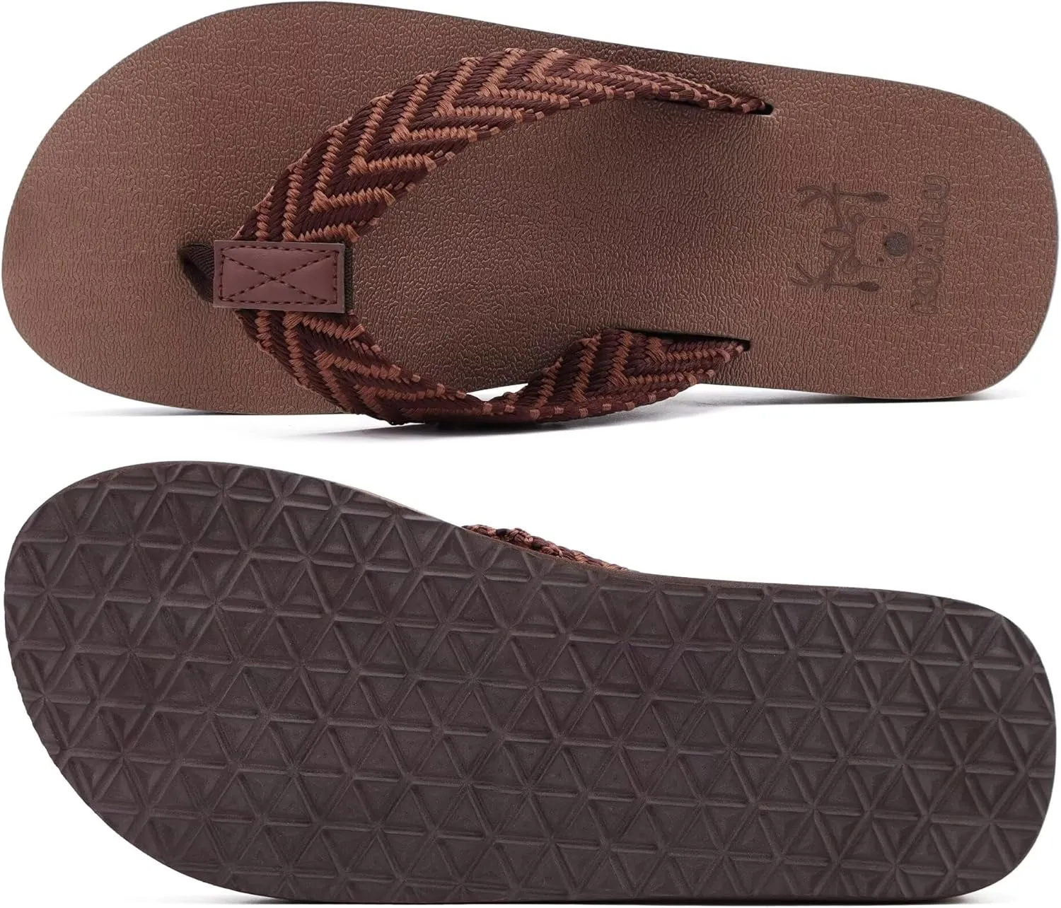 KuaiLu Men's Leather Flip Flops Arch Support Summer Beach Pool Water Thong Sandals Waterproof Rubber Walking Shoes
