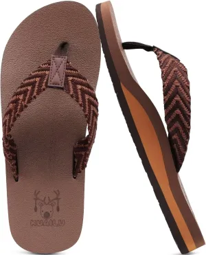 KuaiLu Men's Leather Flip Flops Arch Support Summer Beach Pool Water Thong Sandals Waterproof Rubber Walking Shoes