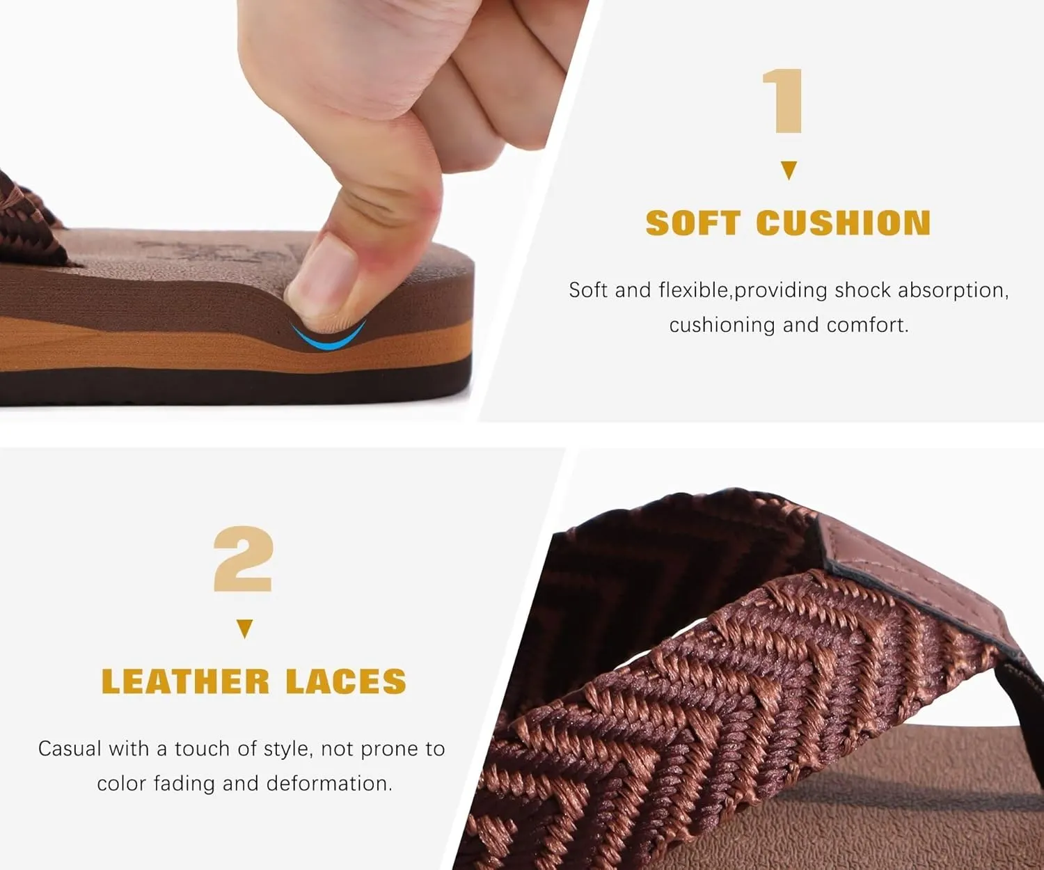 KuaiLu Men's Leather Flip Flops Arch Support Summer Beach Pool Water Thong Sandals Waterproof Rubber Walking Shoes