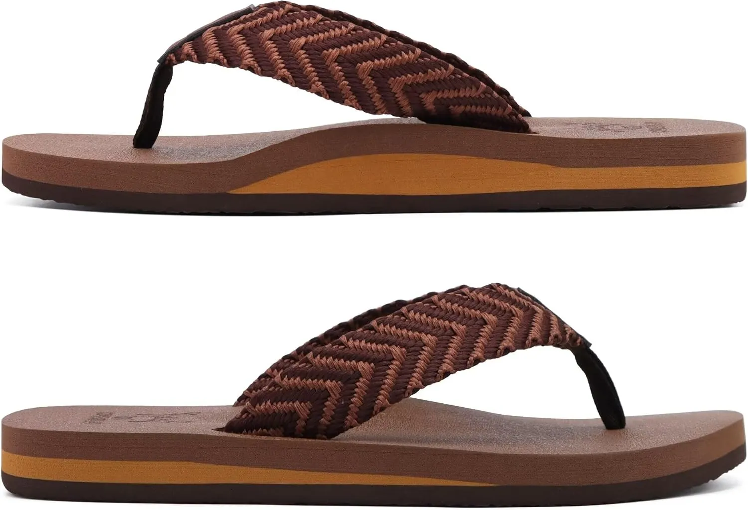 KuaiLu Men's Leather Flip Flops Arch Support Summer Beach Pool Water Thong Sandals Waterproof Rubber Walking Shoes