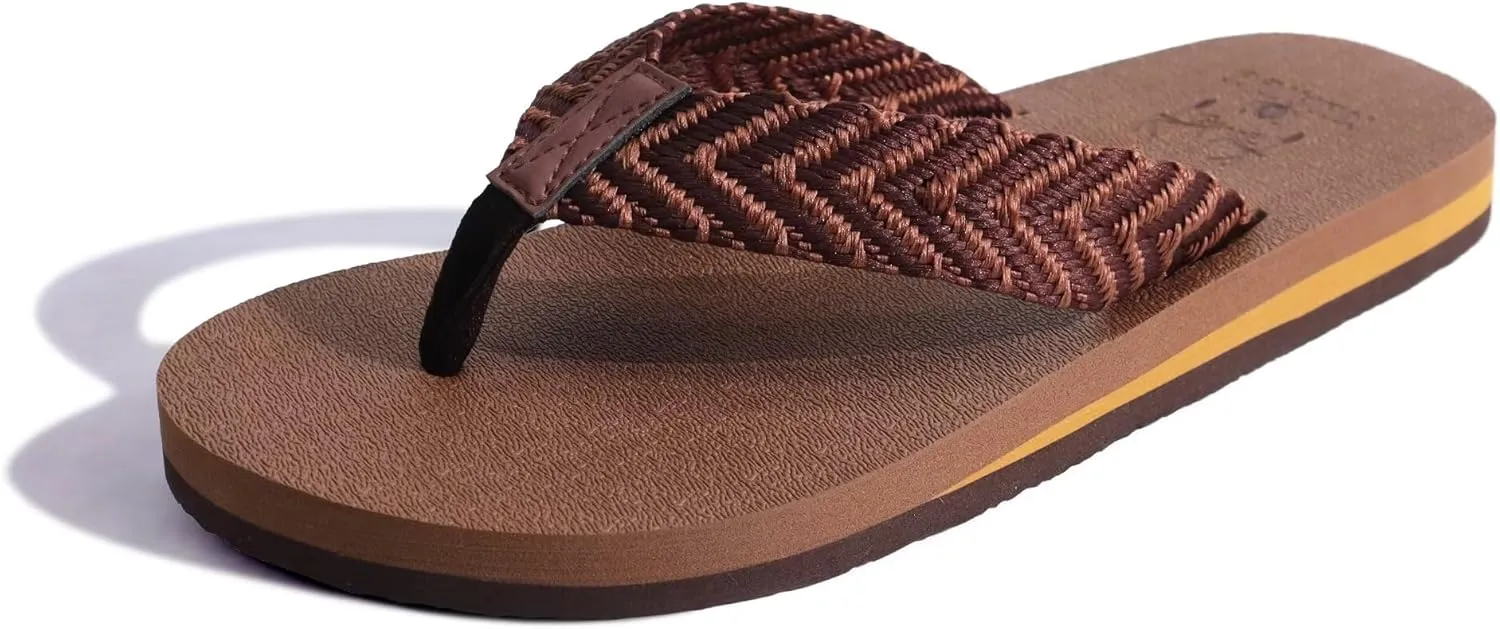 KuaiLu Men's Leather Flip Flops Arch Support Summer Beach Pool Water Thong Sandals Waterproof Rubber Walking Shoes