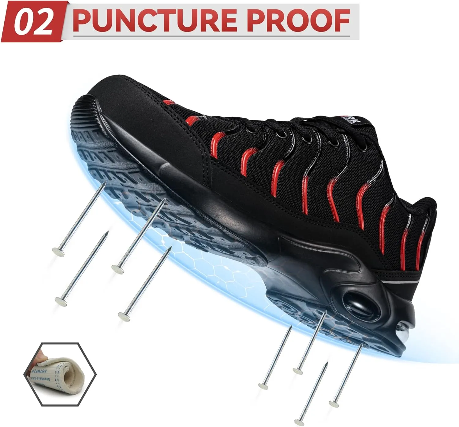 LARNMERN Air Cushion Steel Toe Shoes for Men Wide Women Lightweight Puncture Proof Work Safety Sneakers Breathable Slip Resistant Tennis Shoe