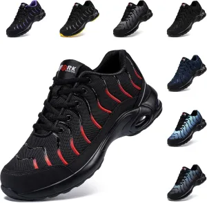 LARNMERN Air Cushion Steel Toe Shoes for Men Wide Women Lightweight Puncture Proof Work Safety Sneakers Breathable Slip Resistant Tennis Shoe
