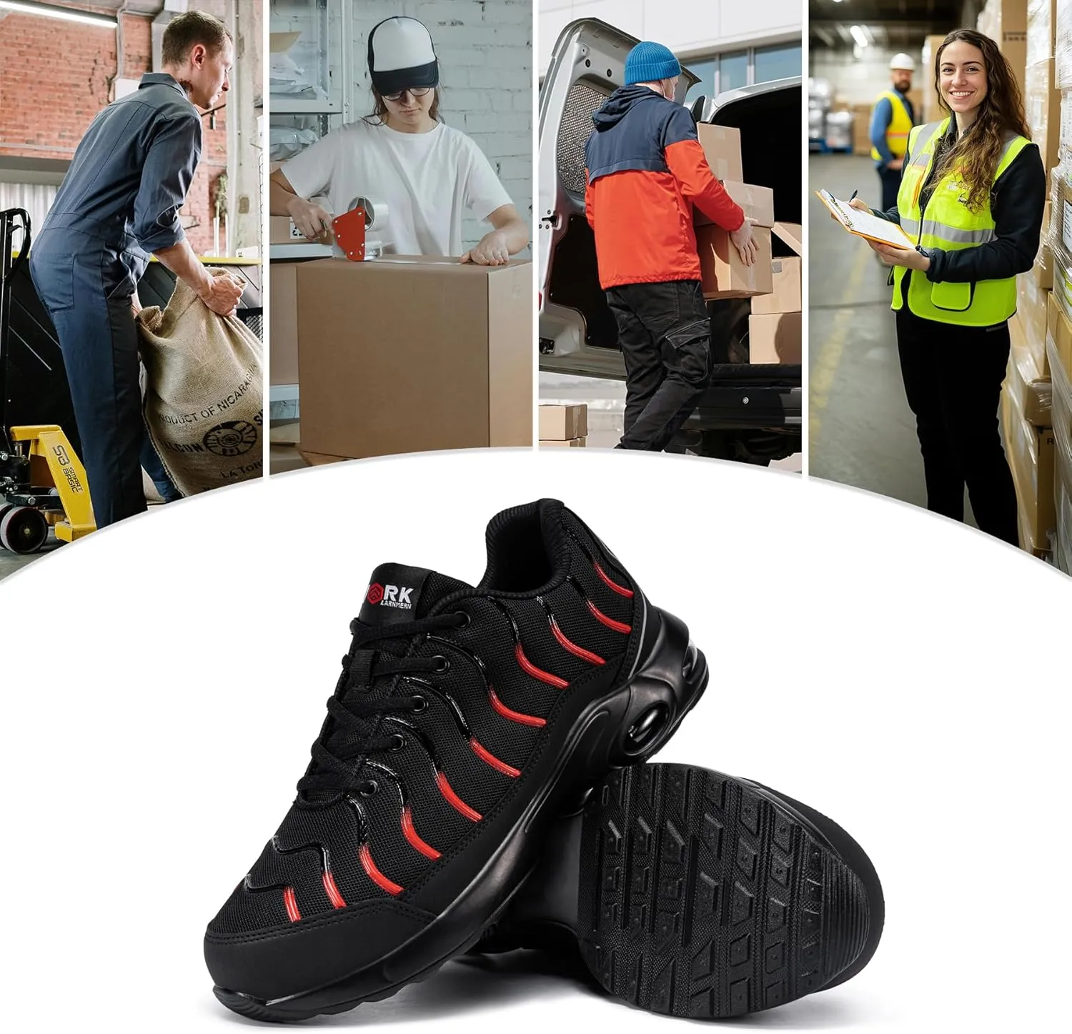 LARNMERN Air Cushion Steel Toe Shoes for Men Wide Women Lightweight Puncture Proof Work Safety Sneakers Breathable Slip Resistant Tennis Shoe